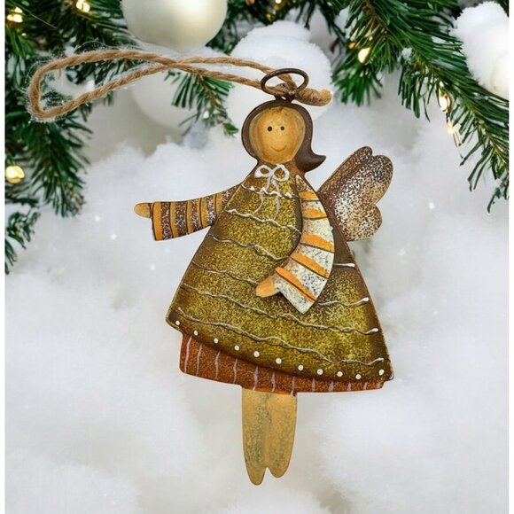 Rustic Metal Angel Christmas Tree Ornament Folk Art Whimsical Religious - Picture 1 of 6